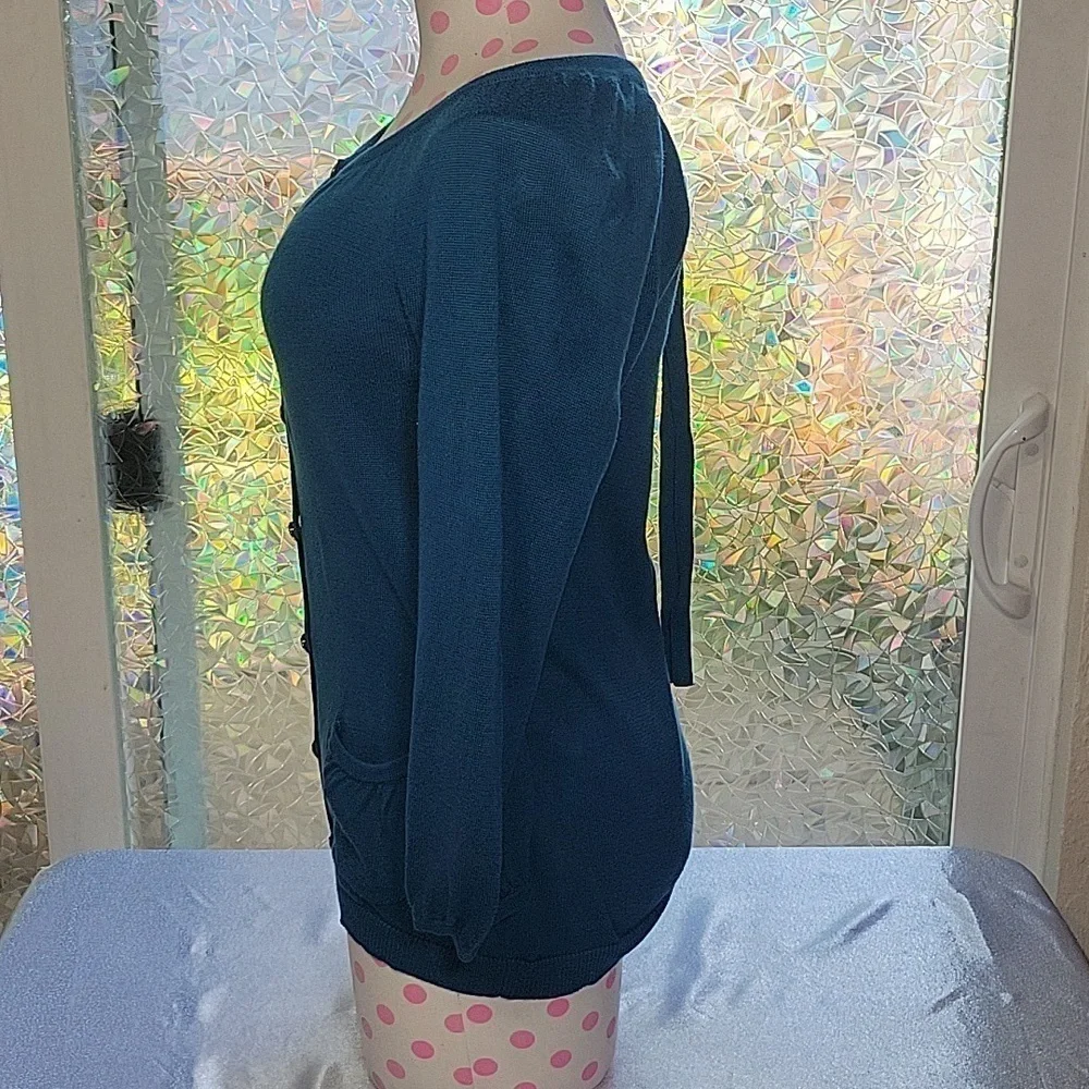 Y2k Vintage Juicy Couture Blue Cotton Button Up Cardigan Sweater SZ:M - Picture 2 of 11